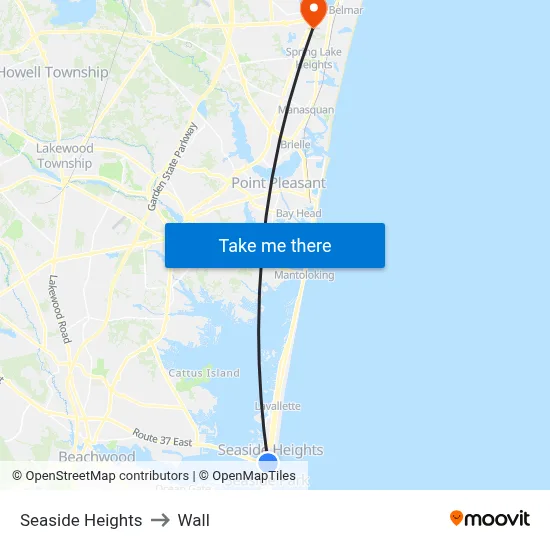 Seaside Heights to Wall map