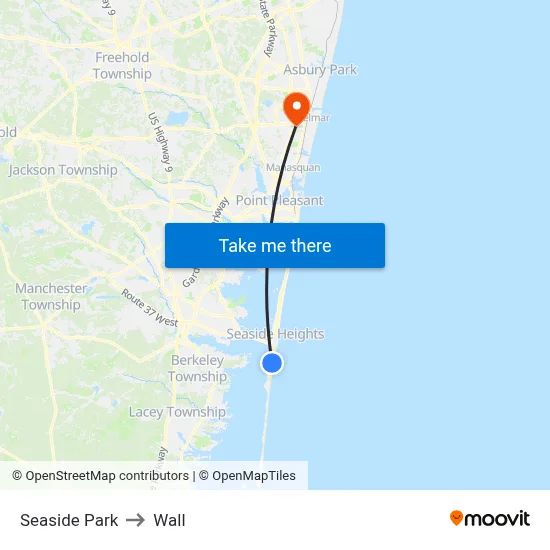 Seaside Park to Wall map