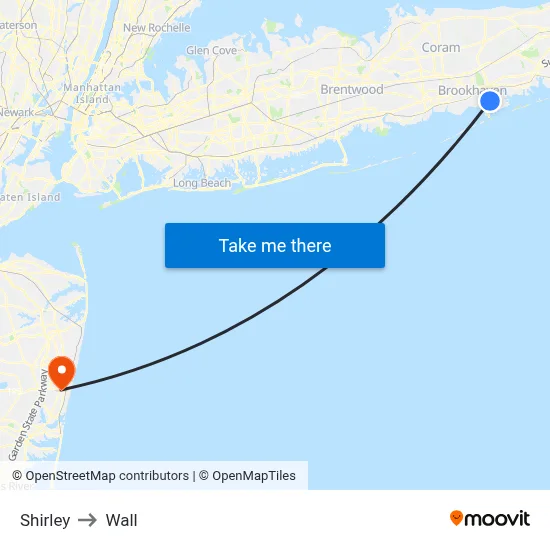 Shirley to Wall map