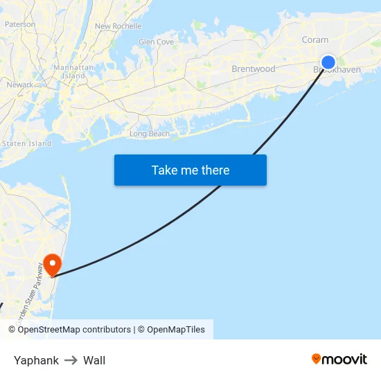 Yaphank to Wall map