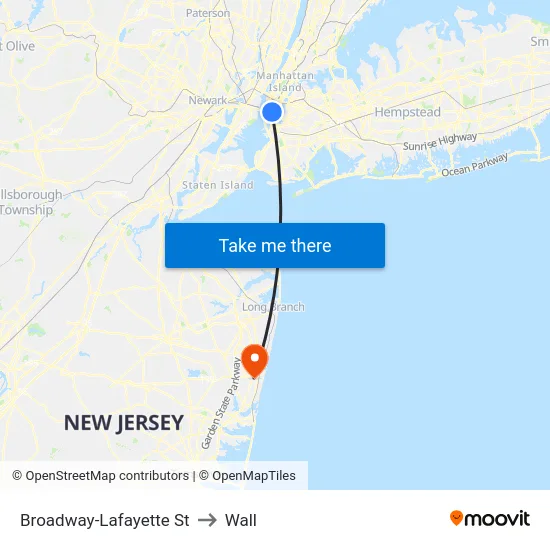 Broadway-Lafayette St to Wall map