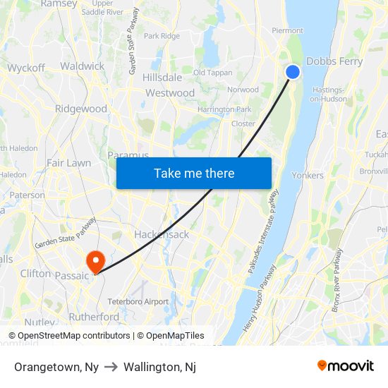 Orangetown, Ny to Wallington, Nj map