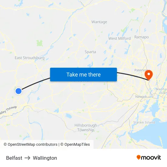 Belfast to Wallington map