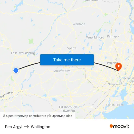 Pen Argyl to Wallington map
