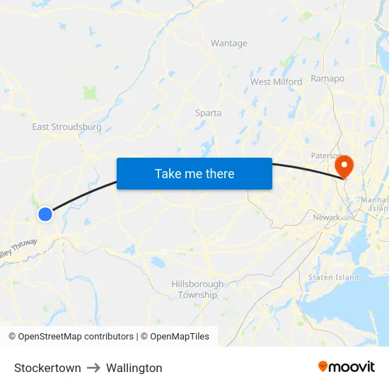 Stockertown to Wallington map