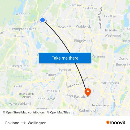 Oakland to Wallington map