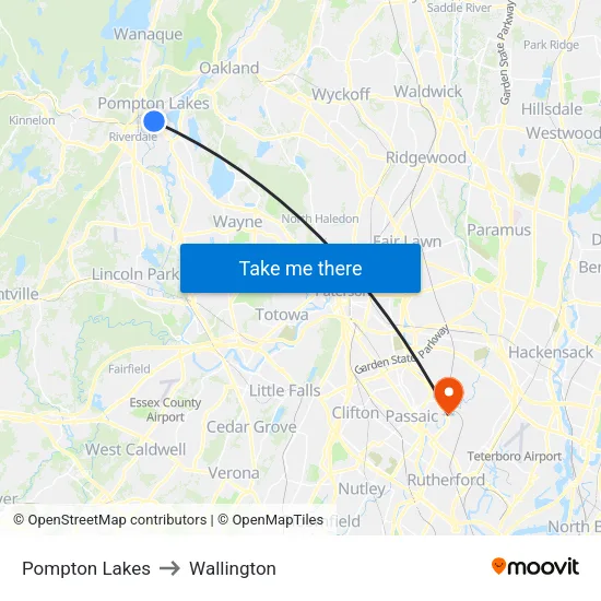 Pompton Lakes to Wallington map