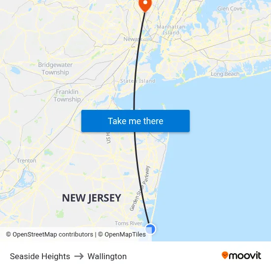 Seaside Heights to Wallington map