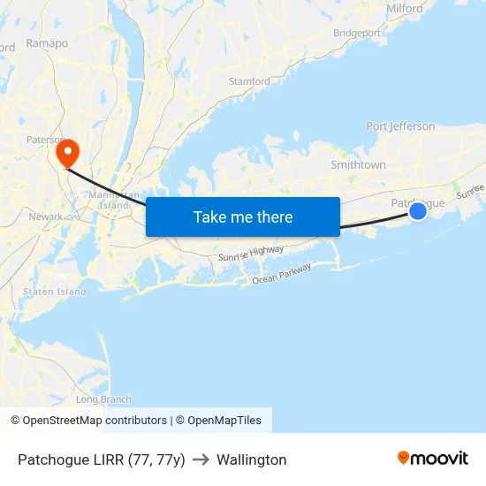Patchogue LIRR (77, 77y) to Wallington map