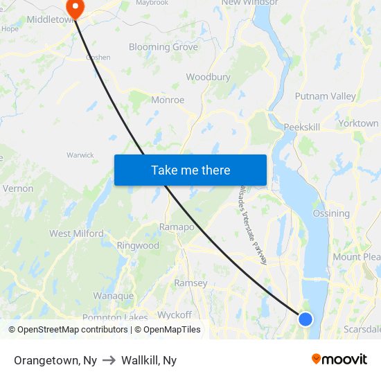 Orangetown, Ny to Wallkill, Ny map