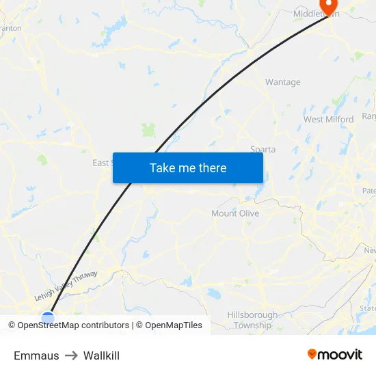 Emmaus to Wallkill map