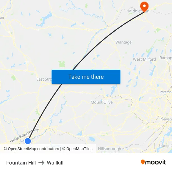 Fountain Hill to Wallkill map