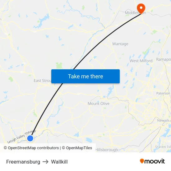 Freemansburg to Wallkill map