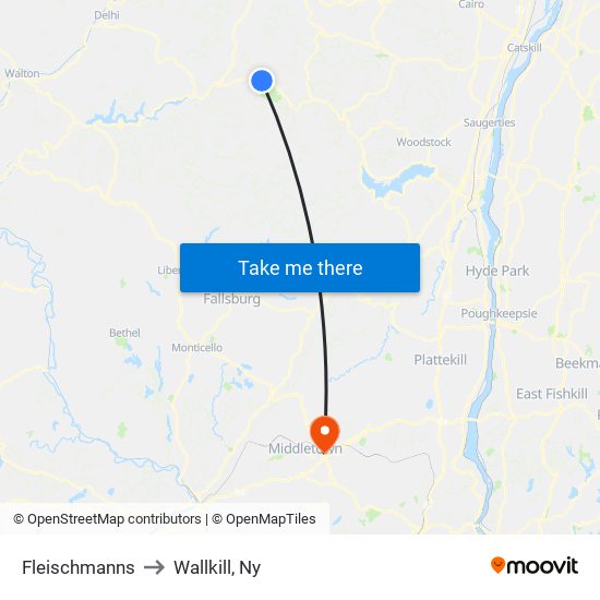 Fleischmanns to Wallkill, Ny map