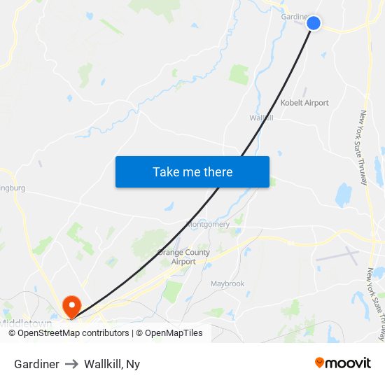 Gardiner to Wallkill, Ny map