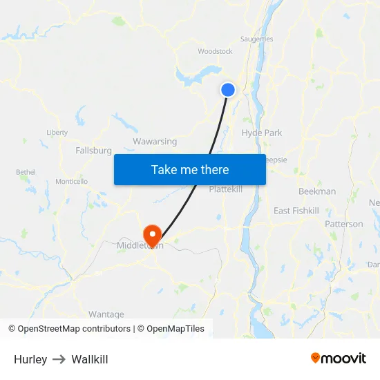 Hurley to Wallkill map