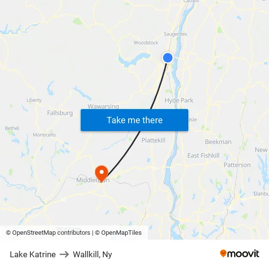 Lake Katrine to Wallkill, Ny map