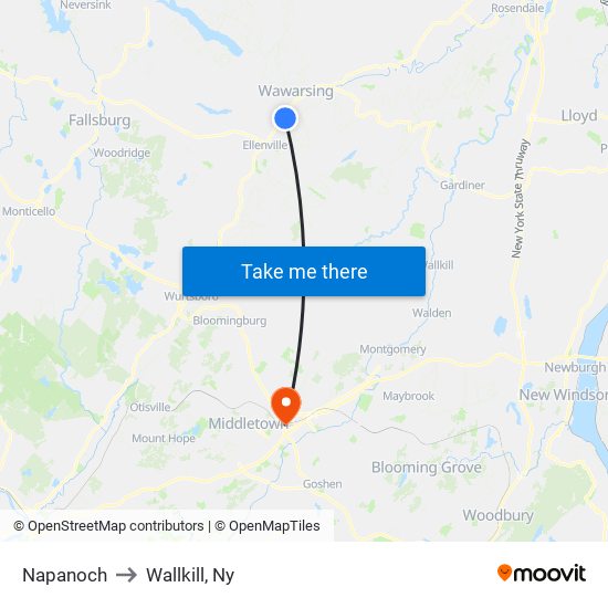 Napanoch to Wallkill, Ny map
