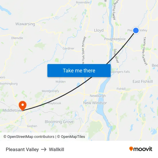 Pleasant Valley to Wallkill map