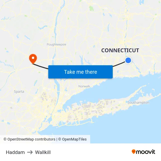 Haddam to Wallkill map