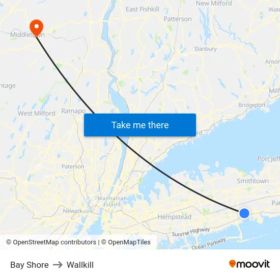 Bay Shore to Wallkill map