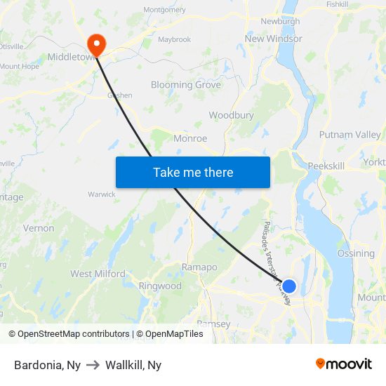 Bardonia, Ny to Wallkill, Ny map