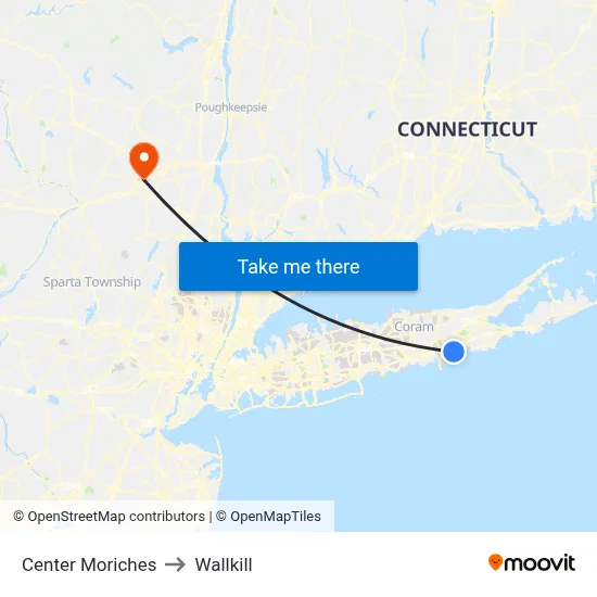 Center Moriches to Wallkill map