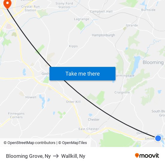 Blooming Grove, Ny to Wallkill, Ny map