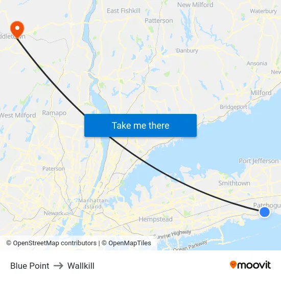 Blue Point to Wallkill map