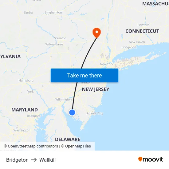 Bridgeton to Wallkill map