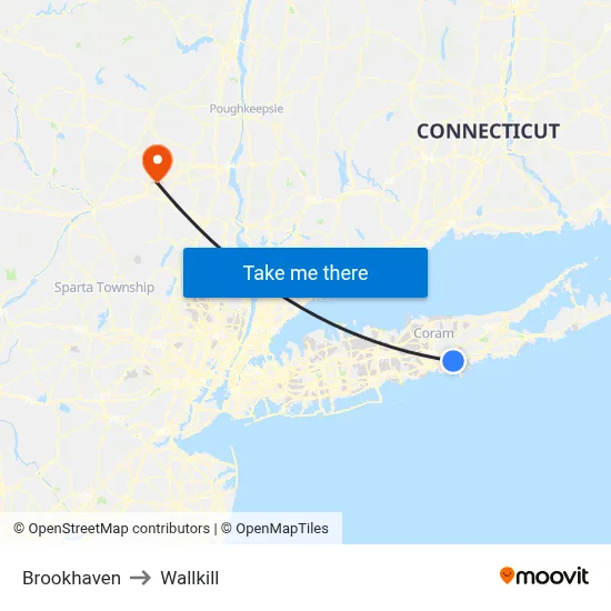 Brookhaven to Wallkill map
