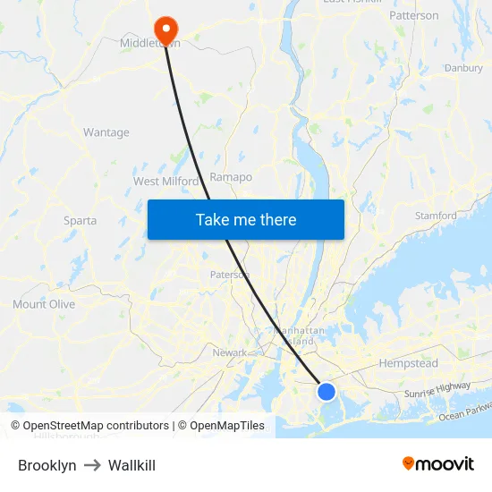 Brooklyn to Wallkill map