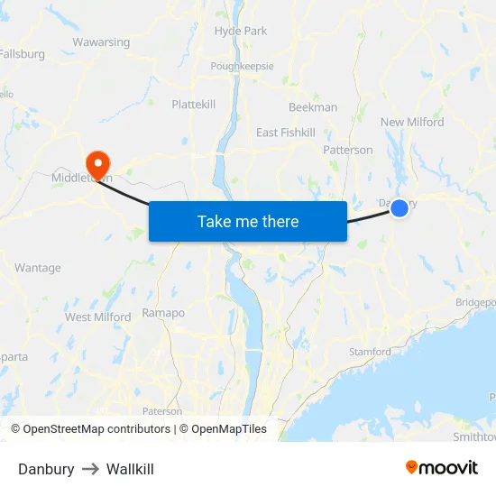 Danbury to Wallkill map