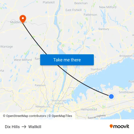 Dix Hills to Wallkill map