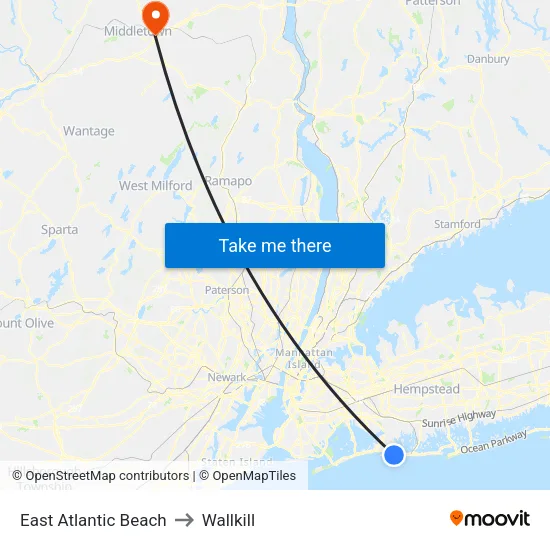 East Atlantic Beach to Wallkill map