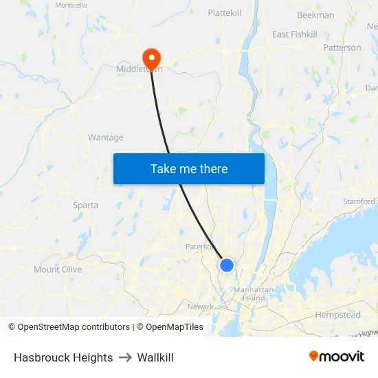 Hasbrouck Heights to Wallkill map