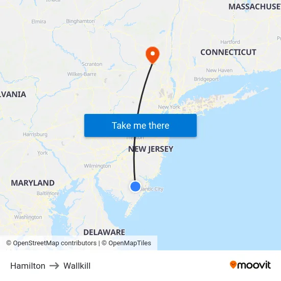 Hamilton to Wallkill map