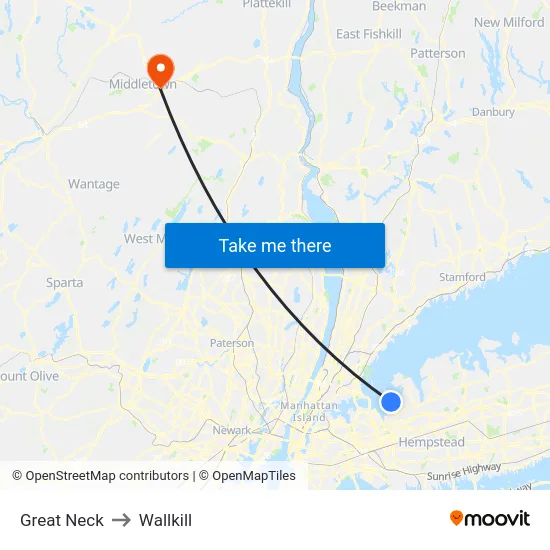 Great Neck to Wallkill map