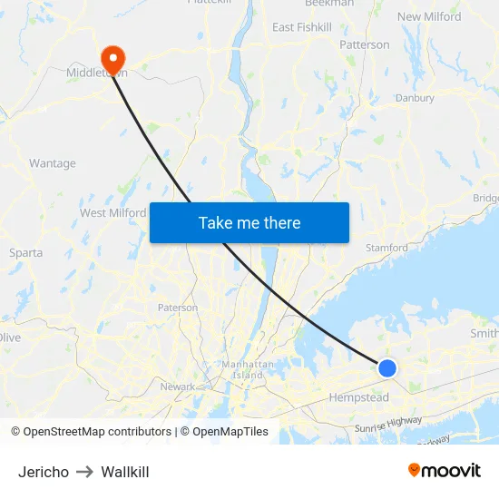 Jericho to Wallkill map