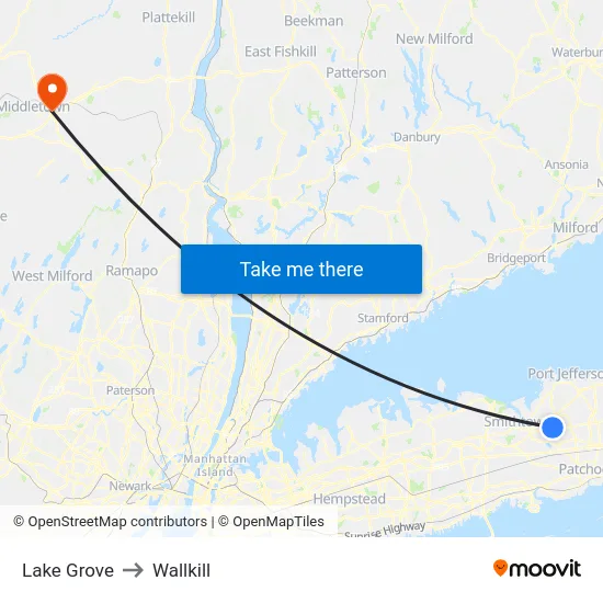 Lake Grove to Wallkill map
