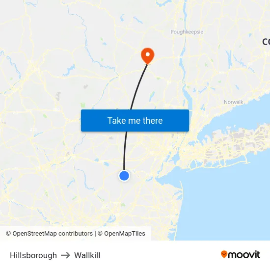 Hillsborough to Wallkill map