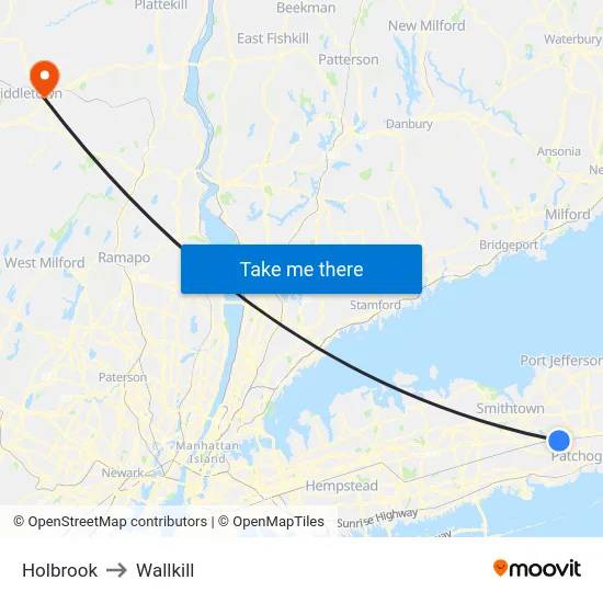 Holbrook to Wallkill map