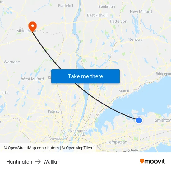 Huntington to Wallkill map