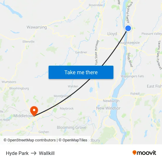 Hyde Park to Wallkill map