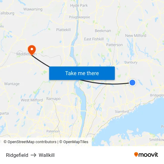 Ridgefield to Wallkill map