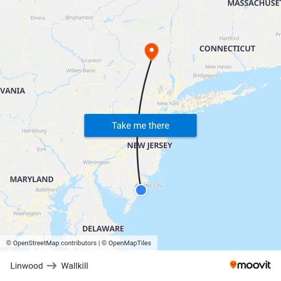 Linwood to Wallkill map