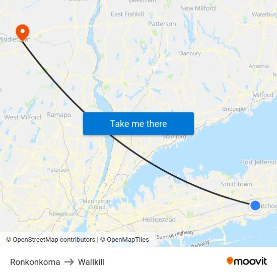 Ronkonkoma to Wallkill map