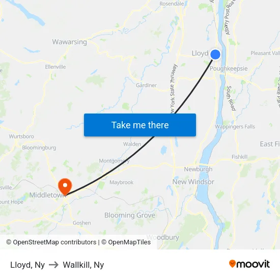 Lloyd to Wallkill, Ny map