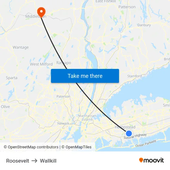 Roosevelt to Wallkill map