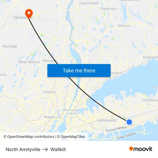 North Amityville to Wallkill map